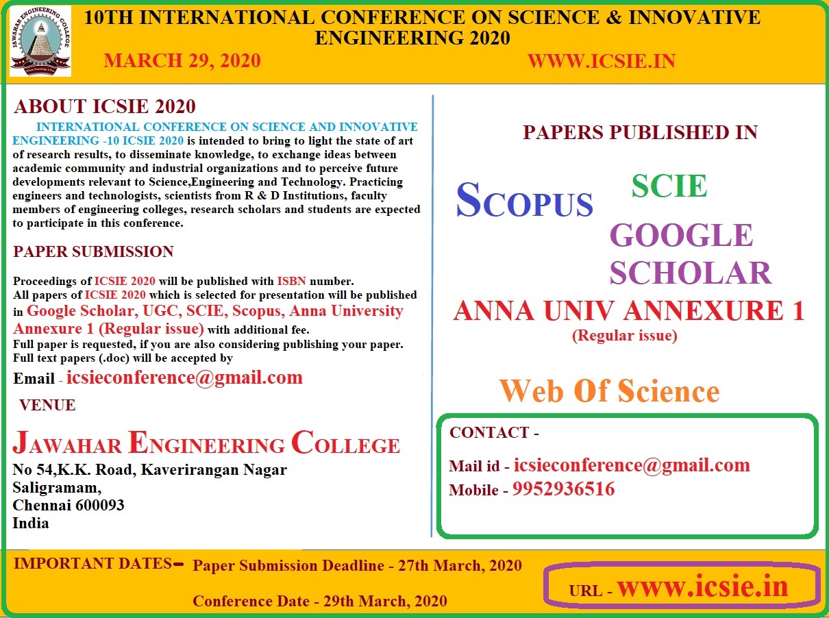 10th International Conference on Science and innovative Engineering ICSIE 2020